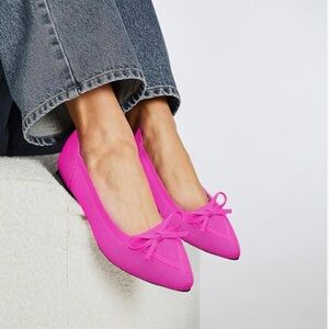 Tingrise Hot Pink Pointed Toe Ballet Flats Bow Memory Foam Size 38 7.5